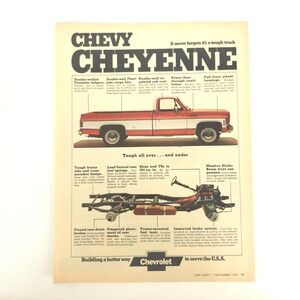 Vintage Chevrolet Cheyenne Pickup Truck Print Ad Chevy Square Body 1973 Car Show